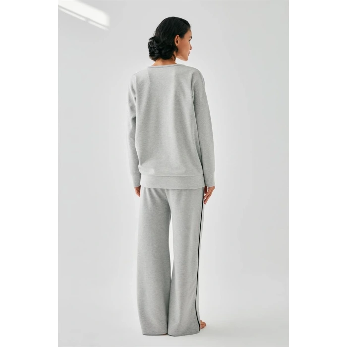 Moda Kadın Gri Manifest Oversize 2 İplik Eşofman Ev Giyim Takımı
