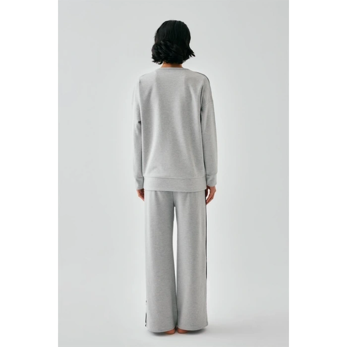 Moda Kadın Gri Terazi Burcu Oversize 2 İplik Eşofman Ev Giyim Takımı
