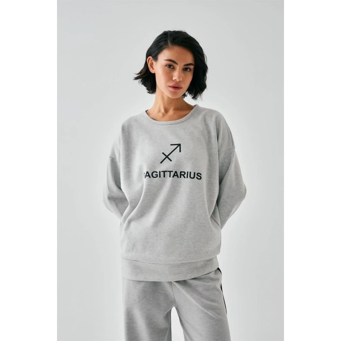 Moda Kadın Gri Yay Burcu Oversize 2 İplik Eşofman Ev Giyim Takımı