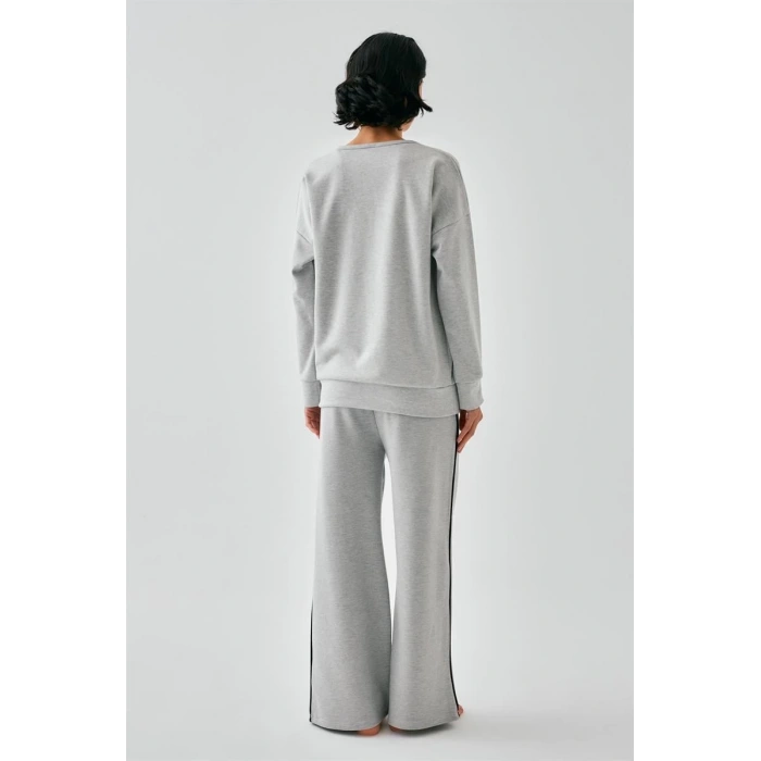 Moda Kadın Gri Yay Burcu Oversize 2 İplik Eşofman Ev Giyim Takımı