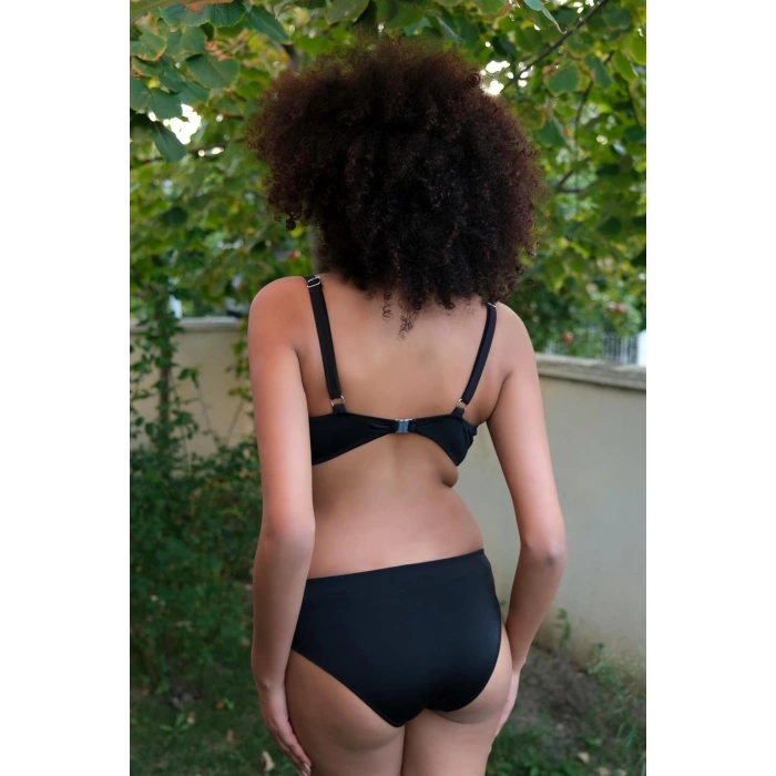 Moda Kadın İçi Boş Fiyonklu Kaplı Siyah Alt Üst Bikini Takım