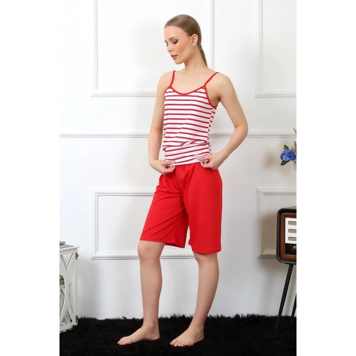 Moda Kadın İp Askılı Kapri Takım Kırmızı