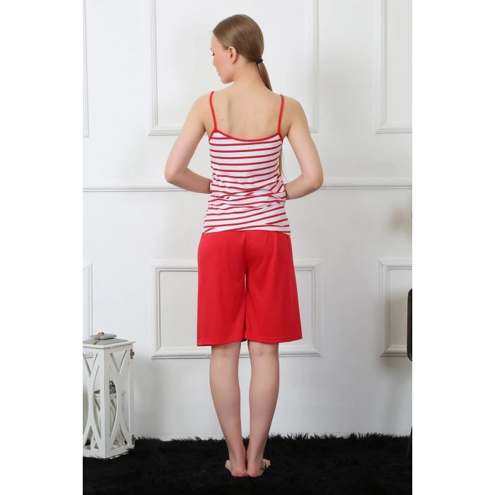 Moda Kadın İp Askılı Kapri Takım Kırmızı