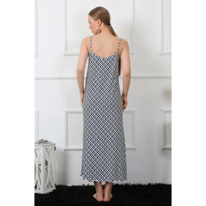 Moda Kadın İp Askılı Uzun Gecelik Lacivert