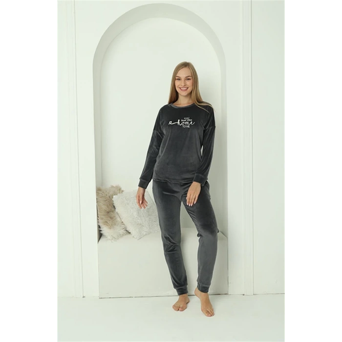 Moda Kadın Kadife Füme Pijama Takım