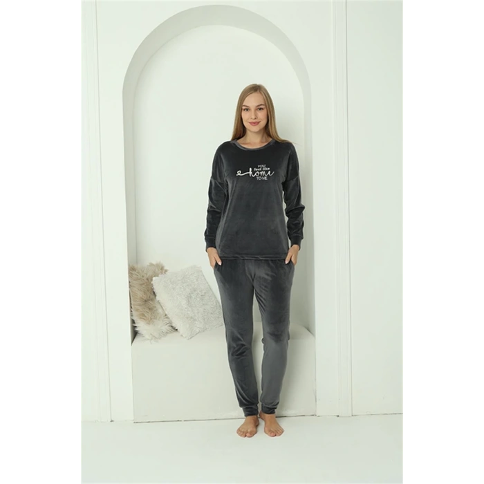 Moda Kadın Kadife Füme Pijama Takım