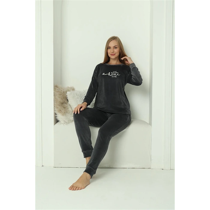 Moda Kadın Kadife Füme Pijama Takım