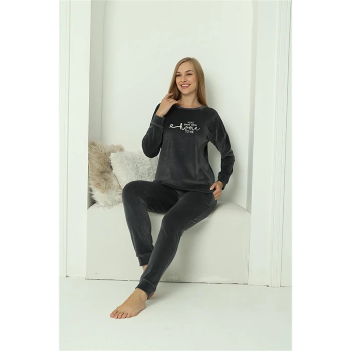 Moda Kadın Kadife Füme Pijama Takım