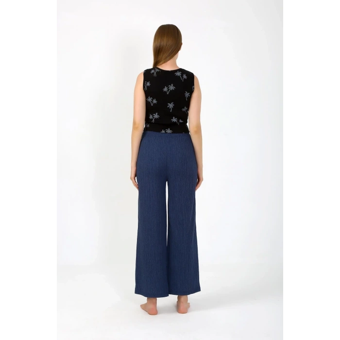 Moda Kadın Kalın Askılı Body Bol Paça Pantolon 2`li Takım Siyah