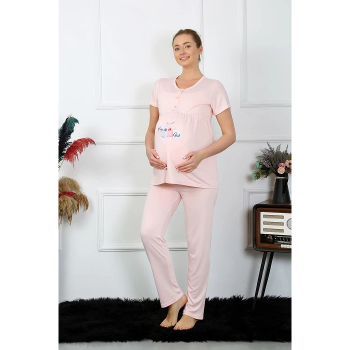 Moda Kadın Kısa Kol Hamile Lohusa Pijama Takımı