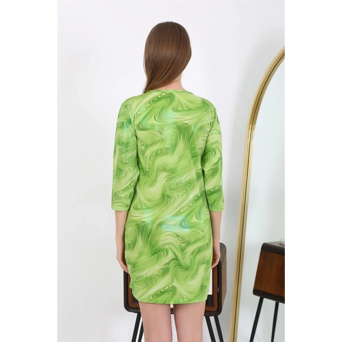 Moda Kadın Micro Kumaş Mini Parlak Elbise Yeşil