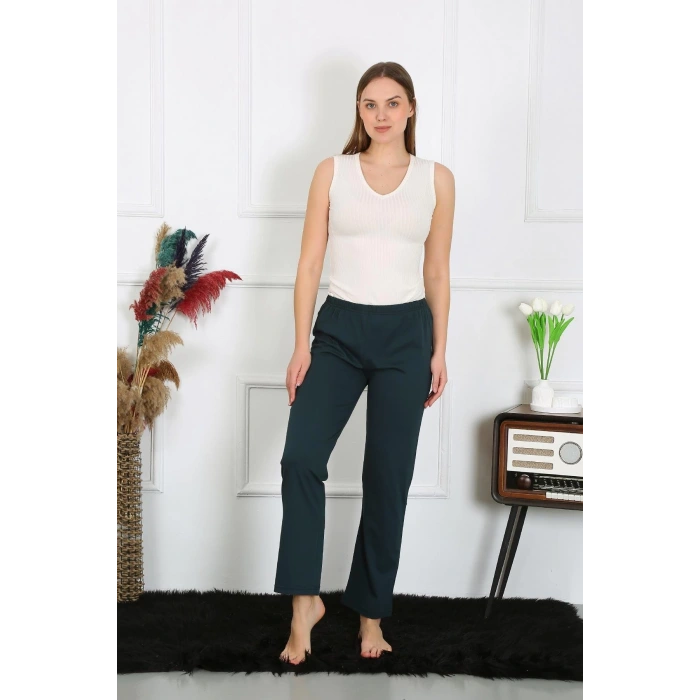 Moda Kadın Pamuk Penye Tek Alt Pijama Petrol