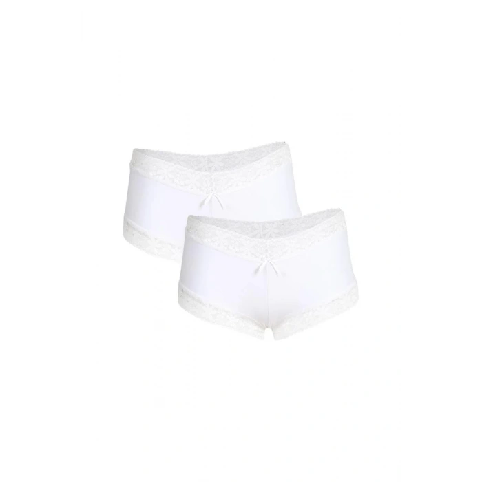 Moda Kadın Pamuklu 2li Boxer Beyaz