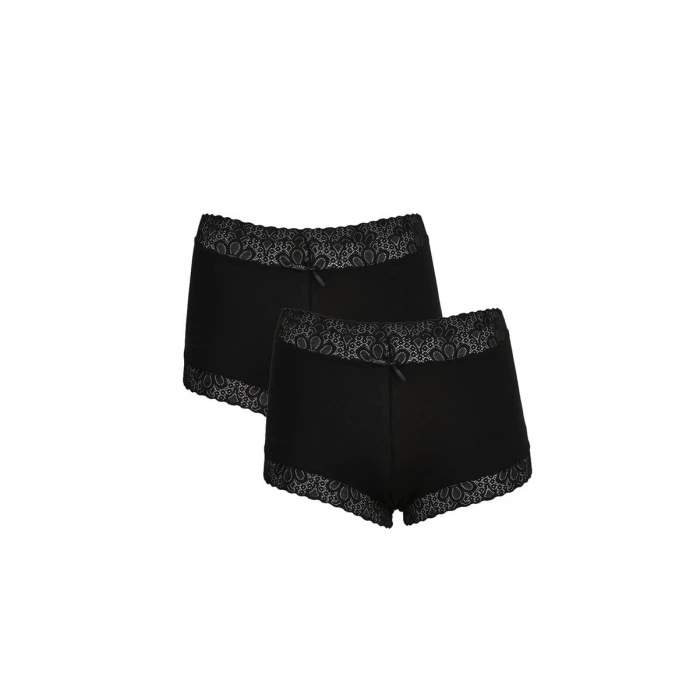 Moda Kadın Pamuklu 2li Boxer Siyah