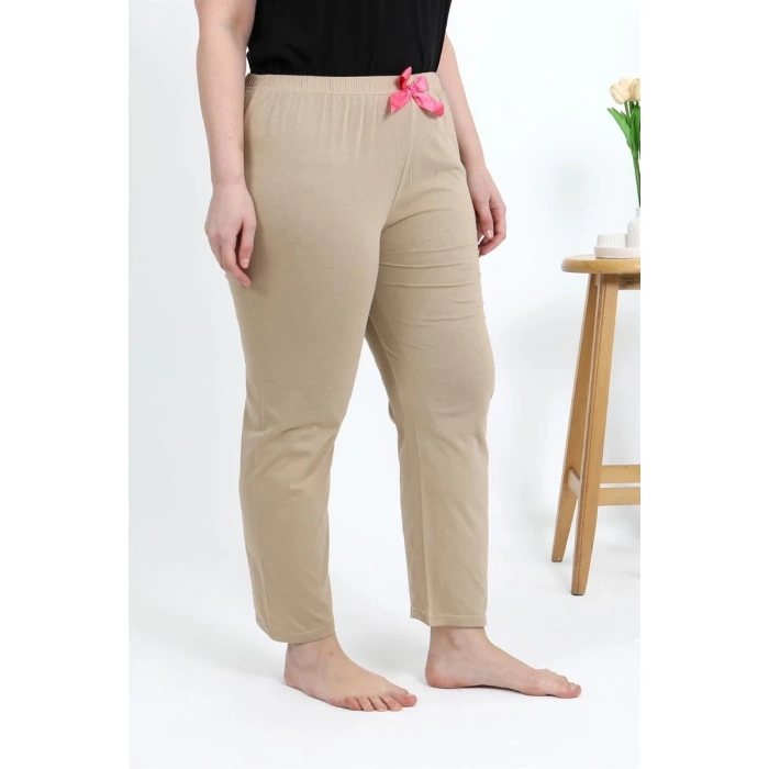 Moda Kadın Pamuklu Büyük Beden Alt Pijama Bej