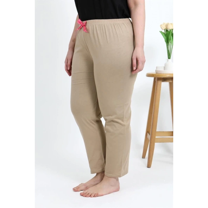 Moda Kadın Pamuklu Büyük Beden Alt Pijama Bej