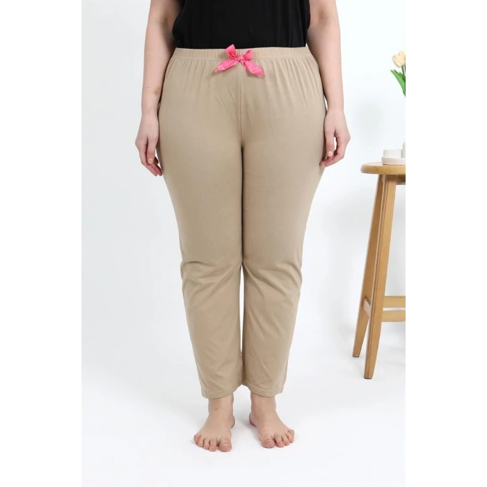 Moda Kadın Pamuklu Büyük Beden Alt Pijama Bej