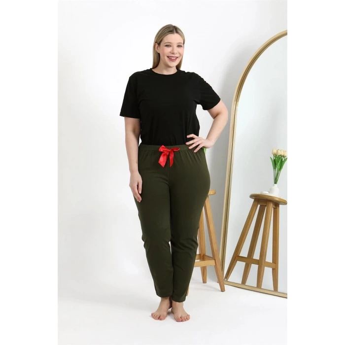 Moda Kadın Pamuklu Büyük Beden Alt Pijama Haki