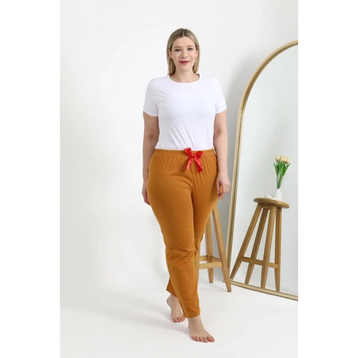 Moda Kadın Pamuklu Büyük Beden Alt Pijama Hardal