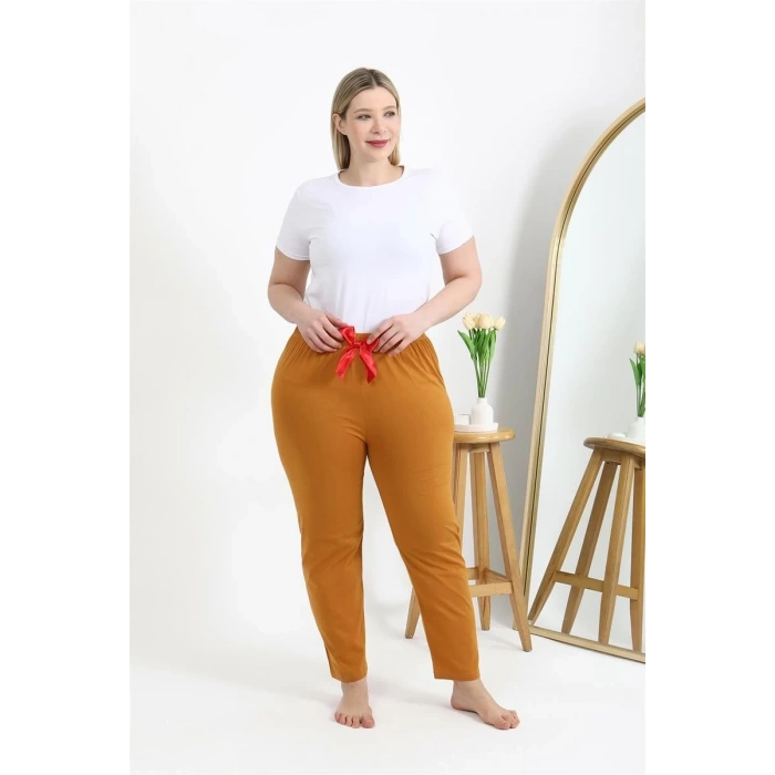 Moda Kadın Pamuklu Büyük Beden Alt Pijama Hardal