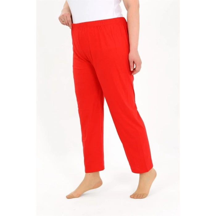 Moda Kadın Pamuklu Büyük Beden Alt Pijama Kırmızı