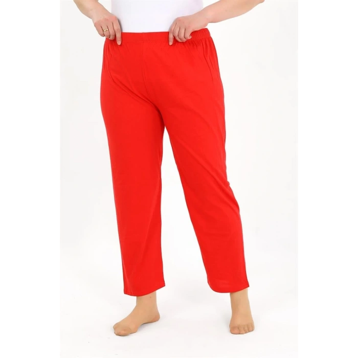 Moda Kadın Pamuklu Büyük Beden Alt Pijama Kırmızı