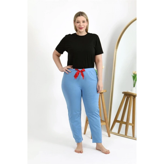 Moda Kadın Pamuklu Büyük Beden Alt Pijama Mavi