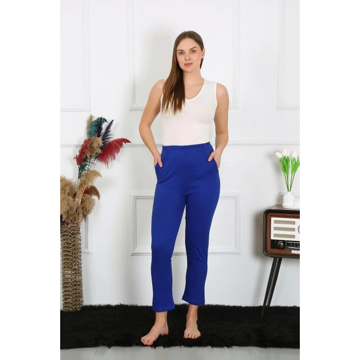 Moda Kadın Pamuklu Sax Tek Alt Pijama