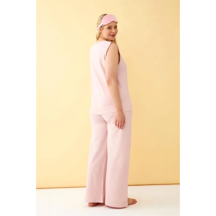 Moda Kadın Pembe Büyük Beden Penye Alt Üst Takım