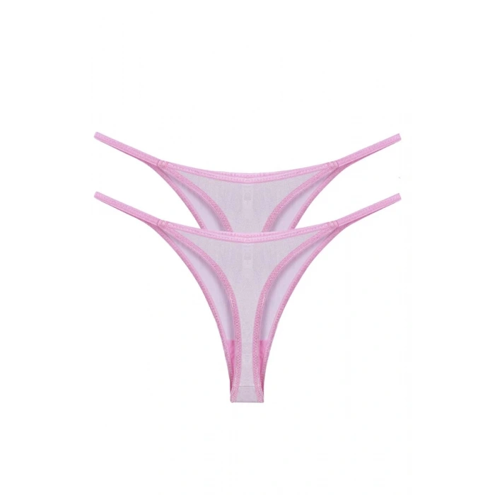 Moda Kadın Pembe Transparan 2li Tanga Slip