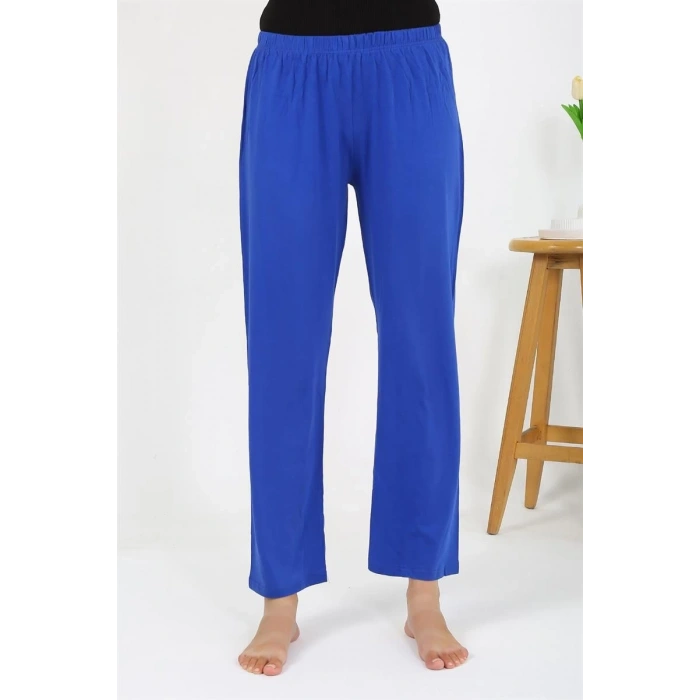 Moda Kadın Penye Düz Tek Alt Pijama Sax