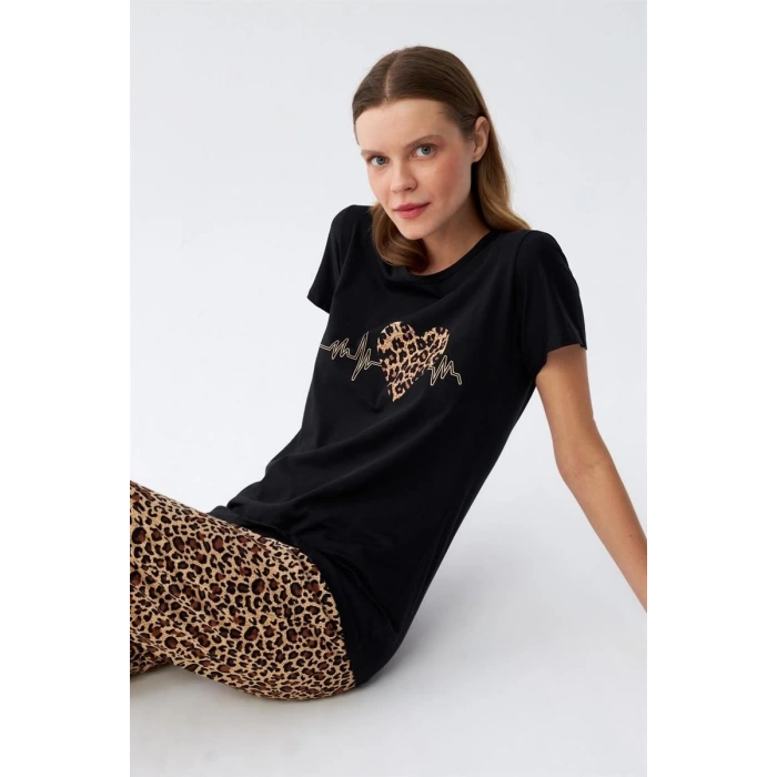 Moda Kadın Penye Kısa Kol Pijama Takım 4128