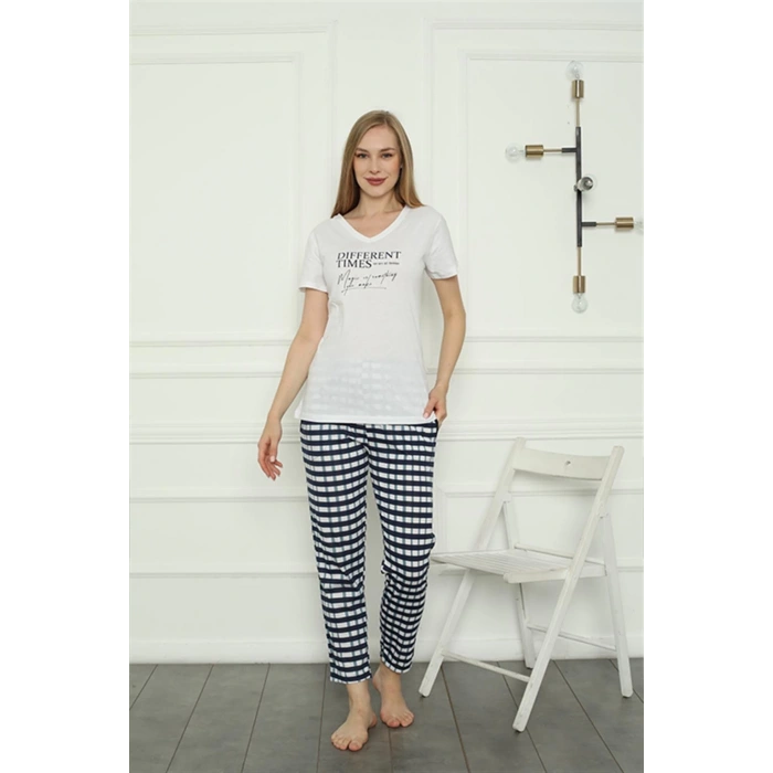 Moda Kadın Penye Pijama Takım Beyaz
