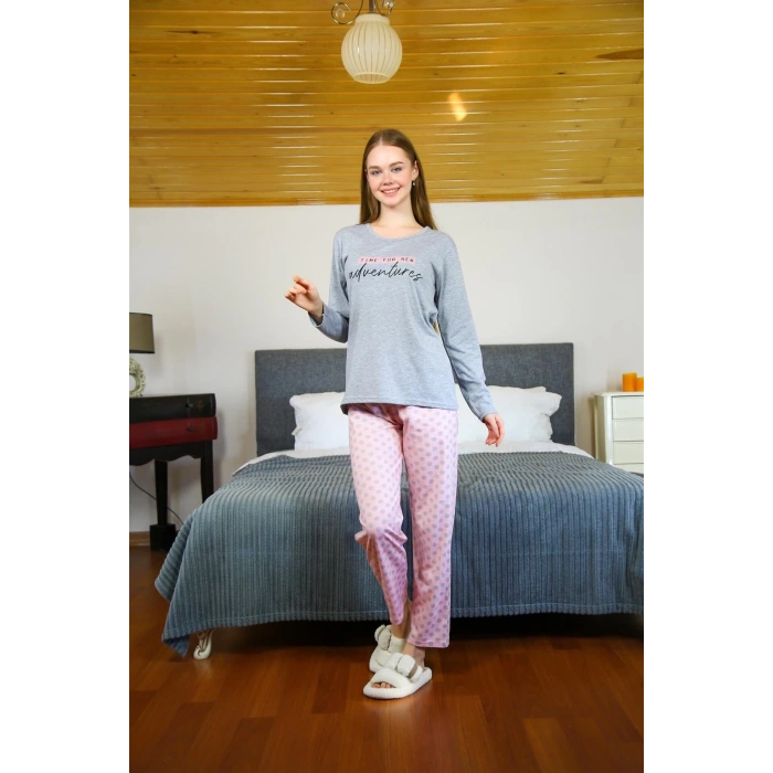 Moda Kadın Penye Uzun Kol Pijama Takım