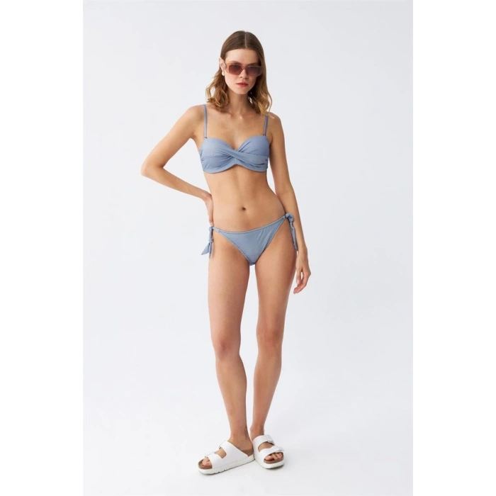 Moda Kadın Straplez Mavi Bikini Takımı