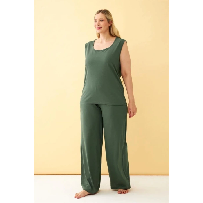 Moda Kadın Yeşil Büyük Beden Penye Alt Üst Takım