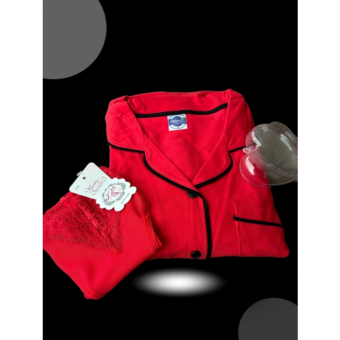 Moda Kadın Yılbaşı 2li Özel Kalp Kutulu Slip - Pijama Hediye Seti