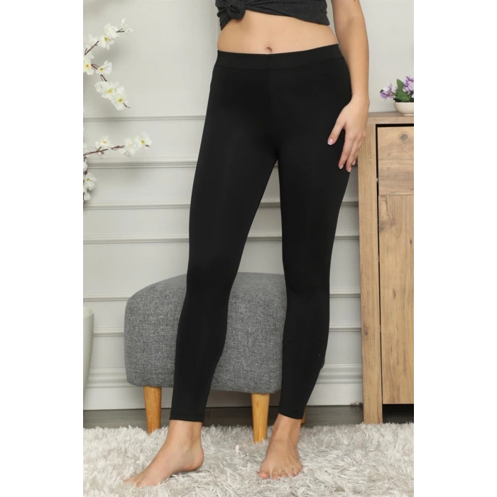 Moda Mikro Jardonlu Kalın Siyah Tayt Siyah