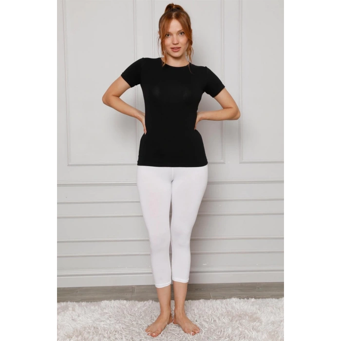 Moda Penye Likralı Diz Altı Tayt Beyaz