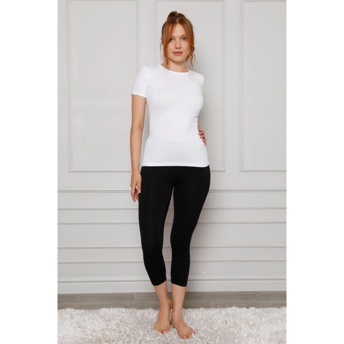 Moda Penye Likralı Diz Altı Tayt Siyah