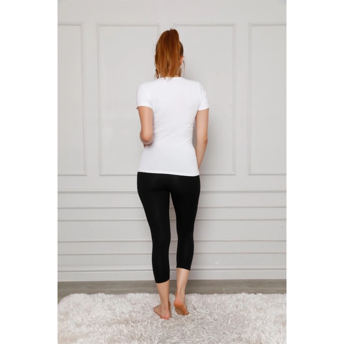 Moda Penye Likralı Diz Altı Tayt Siyah