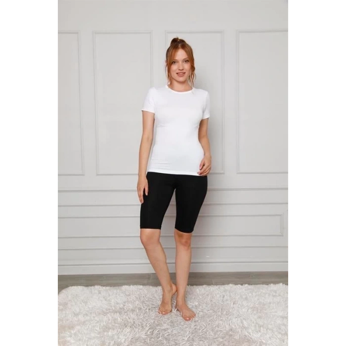 Moda Penye Likralı Diz Üstü Tayt Siyah