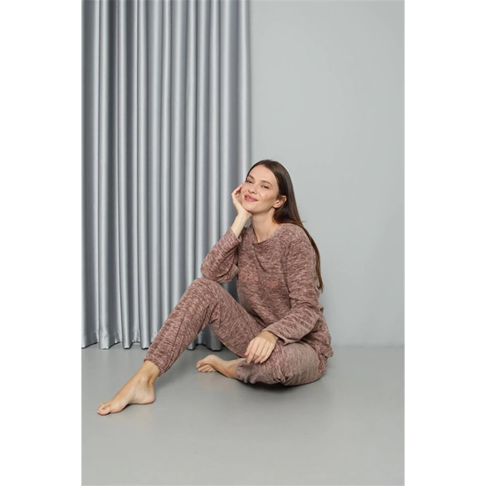 Moda Polar Kadın Pijama Takımı Sütlü Kahve
