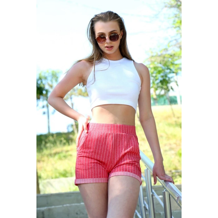 Moda Şort Crop Kırmızı Takım