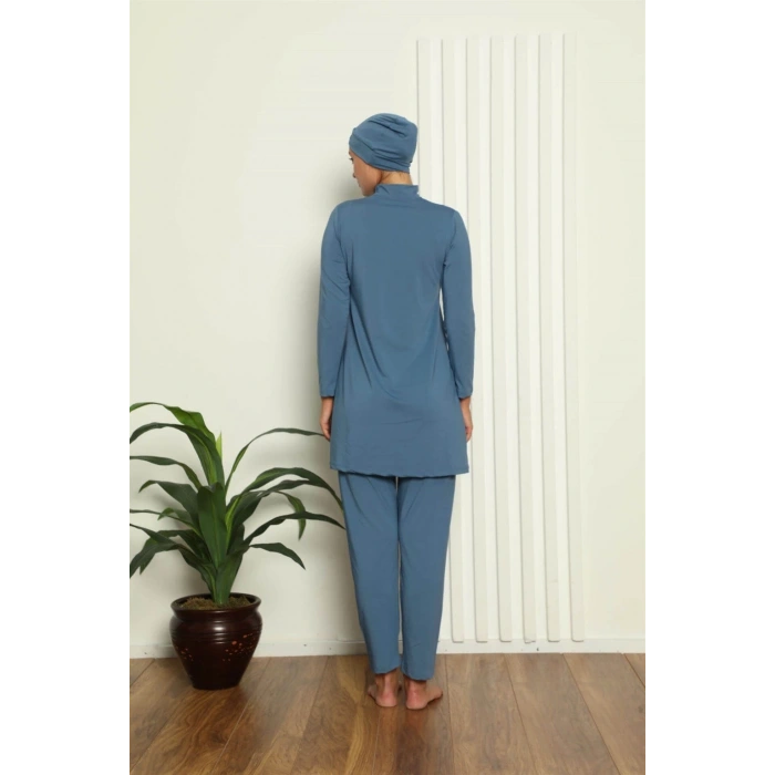 Moda Tam Tesettür Likralı Mayo İndigo