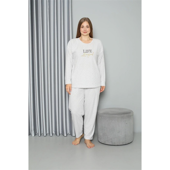 Moda Welsoft Polar Kadın Büyük Beden Pijama Takımı Ekru