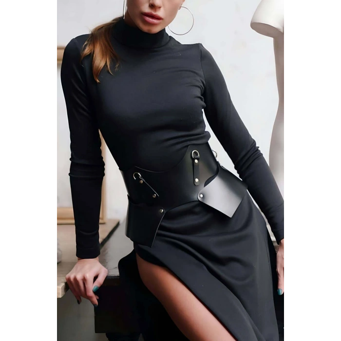 Ön Ve Arkası Çift Taraflı Kullanılabilen Şık Elbise Üzeri Deri Kemer - Brf619