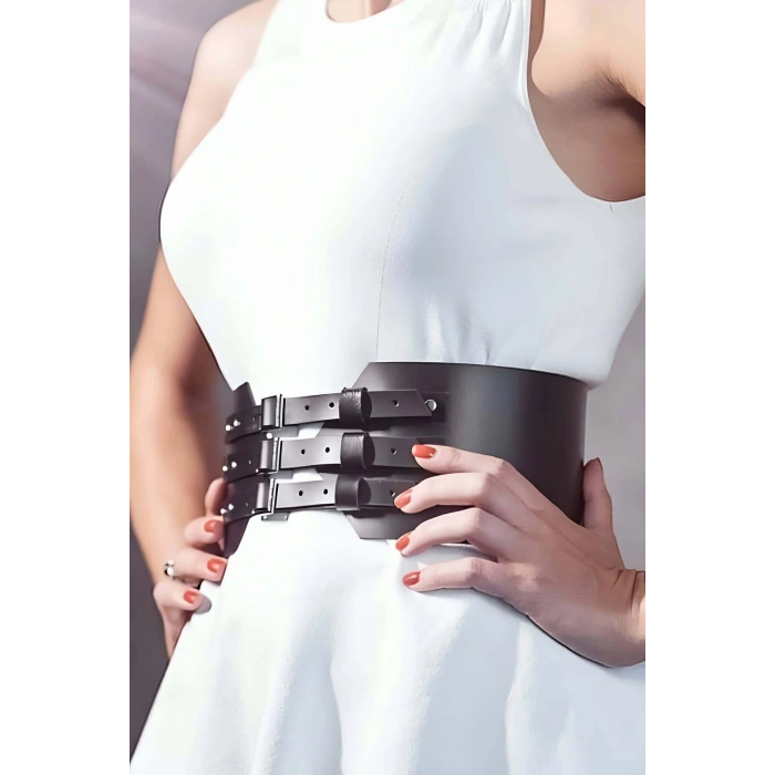 Önde 3 Toka Detaylı Şık Deri Kemer - Brf618