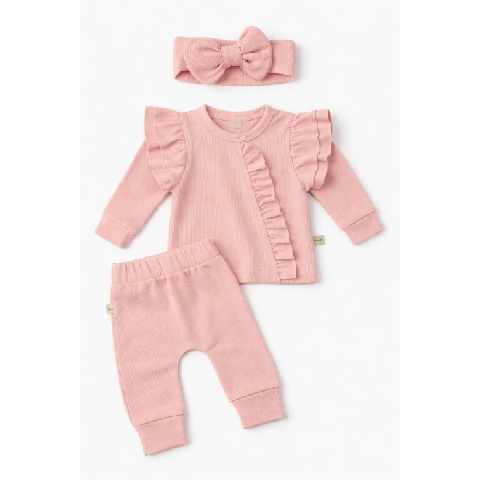 Pembe Fırfırlı 3’lü Kız Bebek Takımı