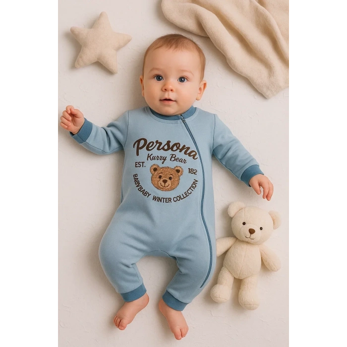 Persona Bear Nakışlı % 100 Pamuk Erkek Bebek Tulum
